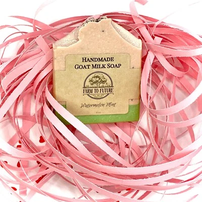 4oz Handmade Goat Milk Soap, Watermelon Mint, Sensitive Skin, Natural Soap - Image 1 of 4