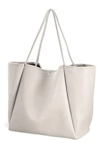 Oversize Pu Leather Tote Women Weekender Bag Shopper Handbag Travel Purse Ivory - Picture 1 of 7