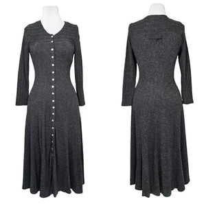 Vintage 90s Karen Alexander Dress M Gray Wool Blend Button Front Knit USA - Picture 1 of 10