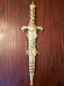 Brass Blue 14” EUC MEDIEVAL Dagger SWORD FANTASY Gothic KNIGHT Dragon Crown - Picture 1 of 4