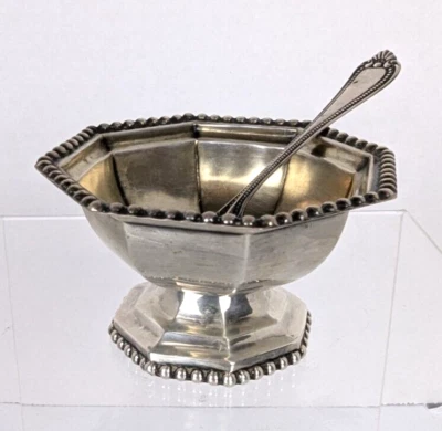 Woodside Sterling Silver Beaded Master Salt Cellar with Wallace Salt Spoon - Image 1 of 4