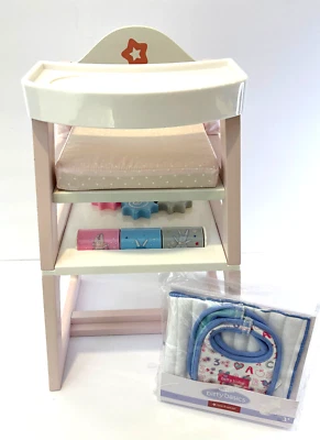 Silla alta convertible y mesa de juego para muñeca Bitty Baby American Girl de 15" + baberos nuevos en paquete Foto 1 de 4