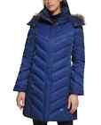 Kenneth Cole Women's Size Xxs Faux-Fur-Trim Hooded Puffer Coat, Navy, Nwt