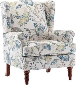 Floral Accent Chair, High Back Upholstered Armchair with Solid Legs, Leisure - Picture 1 of 6