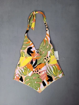 Camiseta Tankini Bar III Para Mujer Estampado Tropical Halter Naranja - Talla Pequeña  Foto 1 de 4