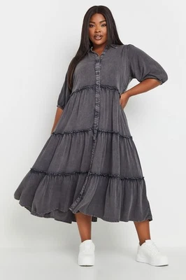 Yours Curve Women's Plus Size Acid Wash Tiered Shirt Dress - Image 1 of 4