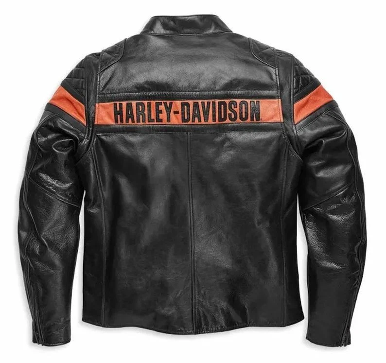 Harley-Davidson Men's Leather Motorcycle Jacket Black Orange  Biker Ri - Image 1 of 3