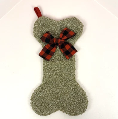 Medias de Navidad hechas a mano de hueso de perro para mascota tela rizada arco a cuadros rojo Foto 1 de 4