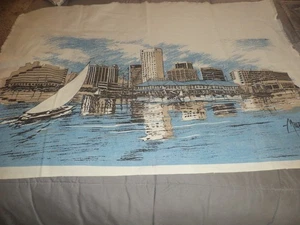 Landschaft schwerer Stoff Skyline Hafen Segelboote Gebäude 40 x 29 Zoll - Bild 1 von 4