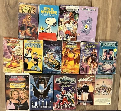 Lot Of 15 Vintage VHS Cartoons Movies Care Bears Batman Snoopy Power Rangers - Image 1 of 4