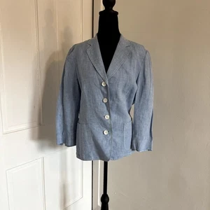 100% Linen Women's Blazer Light Blue Size 10 - Picture 1 of 8