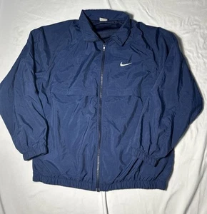 Vintage Nike Jacket Mens Medium Navy Blue Windbreaker Bomber Embroidered Swoosh - Picture 1 of 10