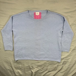 Pink Pineapple Baby Blue 100% Cashmere Crewneck Sweater Luxury Neutral - Picture 1 of 11