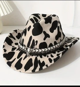 Western Cowboy Cow Pattern Outback Cowgirl Hat Rode Felt Fedora Gus Hat - Picture 1 of 2