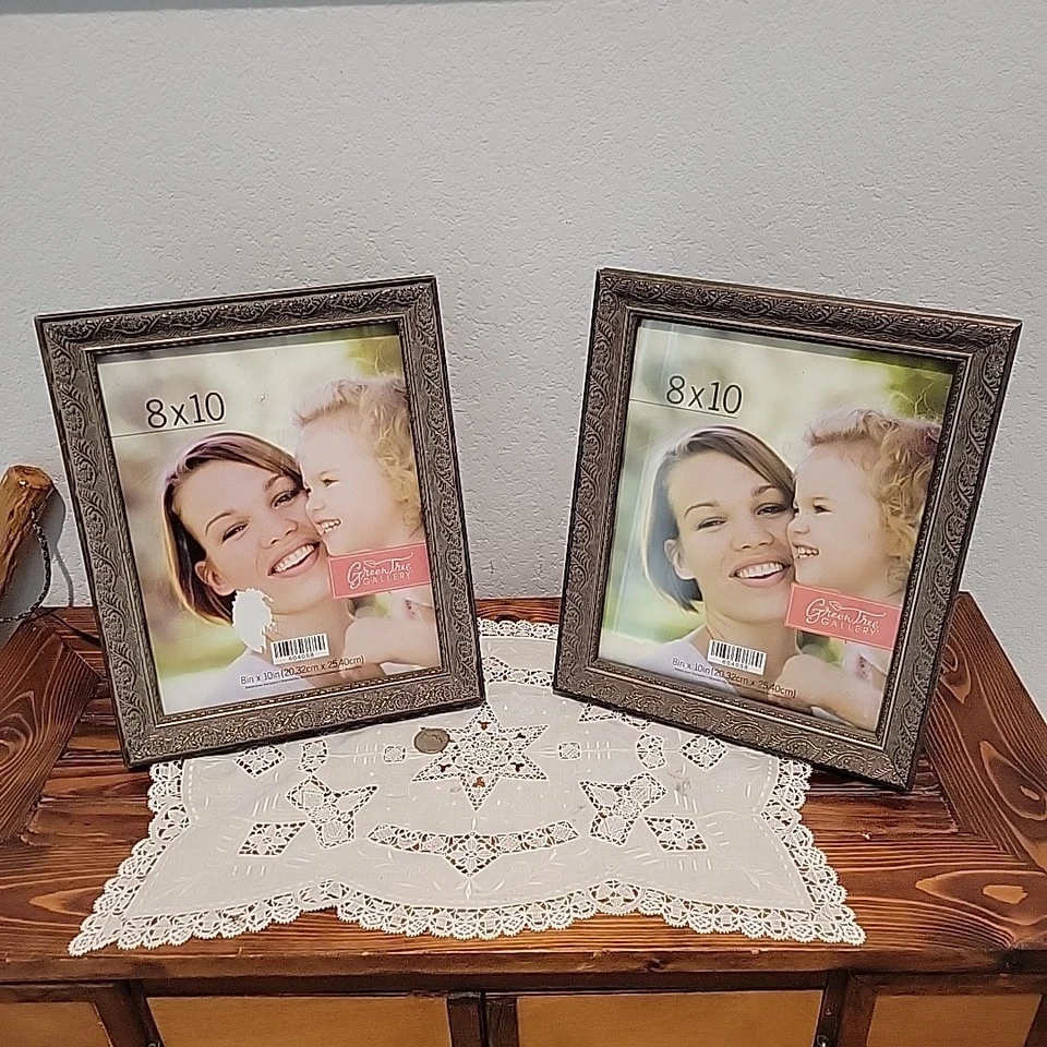 Par de 2 marcos de fotos de madera sintética marrón dorado galería árbol verde 8x10 Foto 1 de 4