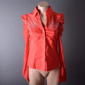Rotes Langarm Button Down Hemd Spitze V-Ausschnitt Kragen Business Bluse Oberteil S M L - Bild 1 von 5