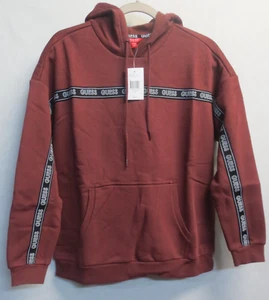 GUESS LEXI UNISEX ADULT PULLOVER HOODIE - BURGUNDY/BLACK - X-SMALL - Picture 1 of 4