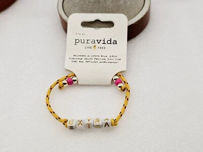 PURA VIDA Gold Beaded " Extra "  Charm Yellow  Corded Beach Bracelet ⛱️  - Image 1 of 4