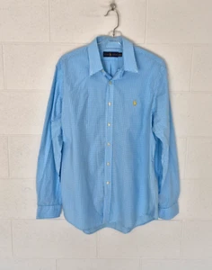 RALPH LAUREN Size L men's blue & white check long sleeve shirt, EC - Picture 1 of 5