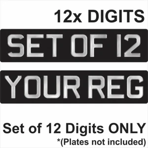 Set 12x 3D Gel SILBER Ziffern für schwarze Nummernschilder gewölbt Harzherstellung DIY REG - Bild 1 von 3