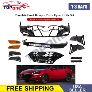Complete Front Bumper Cover Upper Grille Set Black For 2020-2023 Hyundai Sonata - Picture 1 of 5