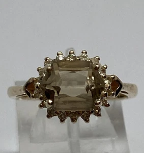 14K Yellow Gold Lemon Citrine and Chrysoberyl Halo Ring Size 7 Preowned - Picture 1 of 14