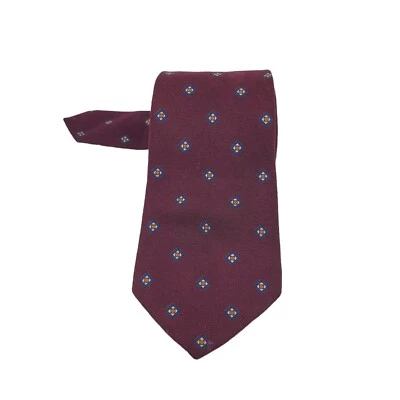 Gloria Vanderbilt Mens Tie Necktie Maroon Red Multicolor Geometric Silk Career - Image 1 of 4