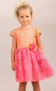 NEW 18/24m Halabaloo Sorbet Coral Pink Baby Girl Lace Easter Spring Dress - Picture 1 of 1