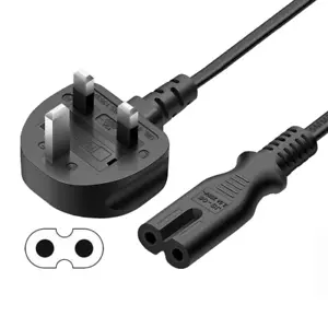 UK Mains Lead fig8 Power Cable 2 Pin For Playstation 4 & PS4 Slim Xbox One S / X - Picture 1 of 9