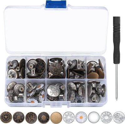 17mm 50 PCS Jeans Buttons Replacement Instant No Sew Buttons for Pants with Tool - Image 1 of 4