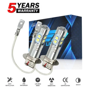 2PCS H3 LED Headlight Foglight Bulbs Kit 10000K Xenon White High Low Beam Light - Picture 1 of 12