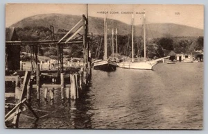 Postcard Harbor Scene Camden Maine Sailboats Pier Pilings Boat Houses Unposted - Picture 1 of 2