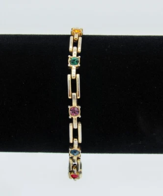 Modern Genuine Austrian Crystal Bracelet - Gold Tone Tennis 7.25" w/Rhinestones - Image 1 of 4