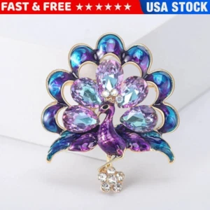 Stylish Peacock Phoenix Shiny Rhinestone Brooch Corsage Pin Mother's Day Gift US - Picture 1 of 11