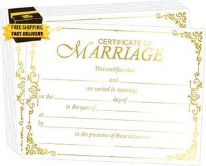Certificados de matrimonio con bordes de lámina de oro 11 X 8,5 pulgadas en blanco 24 piezas (oro) - Imagen 1 de 7
