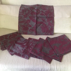 Set 8 Servietten pflaumengrau Blumen Obst Jacquard feine Baumwolle MISSONI Masters Neu ohne Etikett - Bild 1 von 9