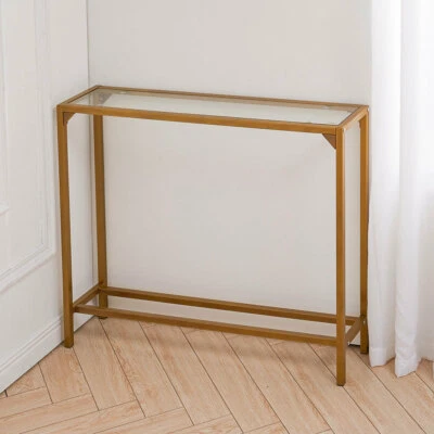 ONLINE-BUYINGUK Slim Console Table Tempered Glass Metal Leg Side Table Hallway Living Room Unit