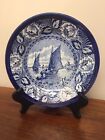 Vintage Boch Delft Blue 9 Floral Display Plate With Boats And Windmills
