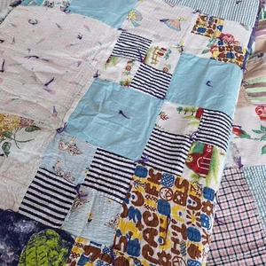 VTG Handmade Patchwork Cotton Quilt Country Random Block Pattern 70"x86" Twin - Picture 1 of 16