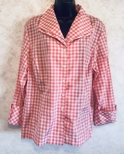 Blusa de seda rosa guinga colección Nueva York puños manga larga talla 14W - Imagen 1 de 21