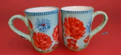 Pioneer Woman Gorilliant Garden 23 унции Кофейный напиток кружки комплект из двух красный зеленый синий - Изображение 1 из 4