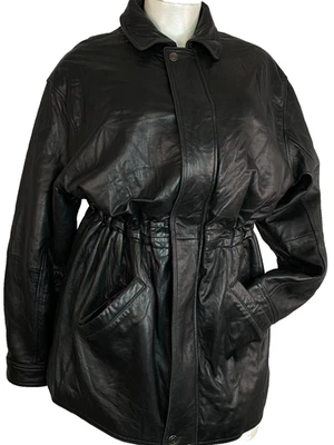 Abrigo de cuero genuino negro XLT XL Alto largo con cordón chaqueta para hombre BRANDINI Foto 1 de 4