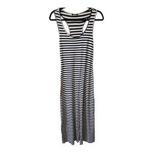 Love J Women’s Stripe Maxi Dress Large Racerback Stretchable Stripes Blue/ White - Picture 1 of 5