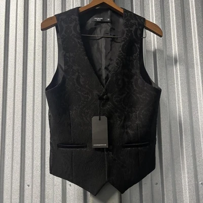 Bolongaro Trevor Vest Mens 38 Black Jacquard Paisley Formal Dress Waistcoat New - Image 1 of 4