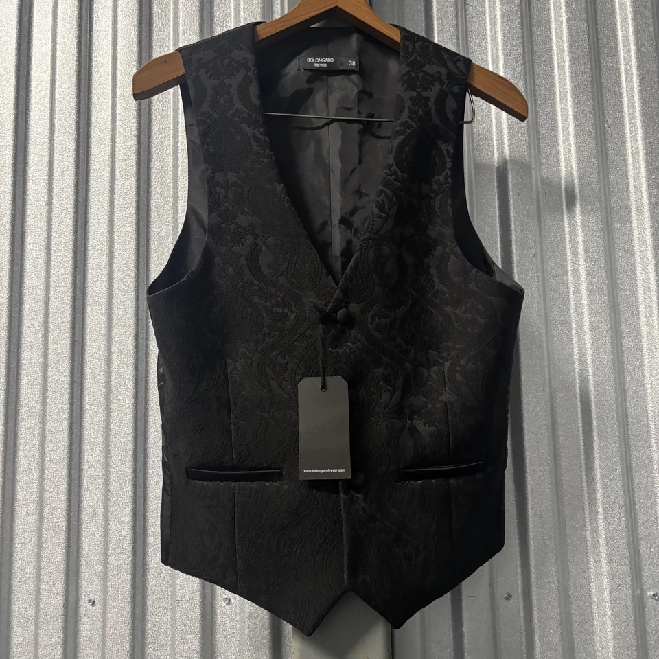 Bolongaro Trevor Vest Mens 38 Black Jacquard Paisley Formal Dress Waistcoat New - Image 1 of 4