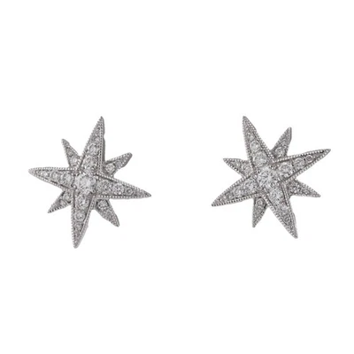 Diamond Starburst Stud Earrings 18K White Gold 0.45 TW 0.50" Estate - Image 1 of 4