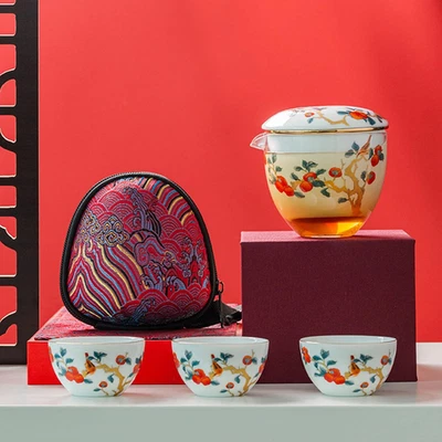 Set Da Tè Portatile in Ceramica, Set Di Teiera Cinese in Porcellana Kungfu, Teie - Immagine 1 di 4