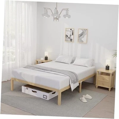 Armação de cama de bambu 14 polegadas – Tamanho estrutura de cama plataforma de madeira maciça, queen natural - Imagem 1 de 4