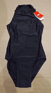 Speedo High Neck Zip Back Hydrasuit Swimsuit Size GB34" D38- Shiny Lycra Spandex - Picture 1 of 11