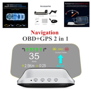 Car Auto OBD2 Head Up Display Navi HUD Mirror GPS HUD Projection Speedometer×1 - Picture 1 of 22